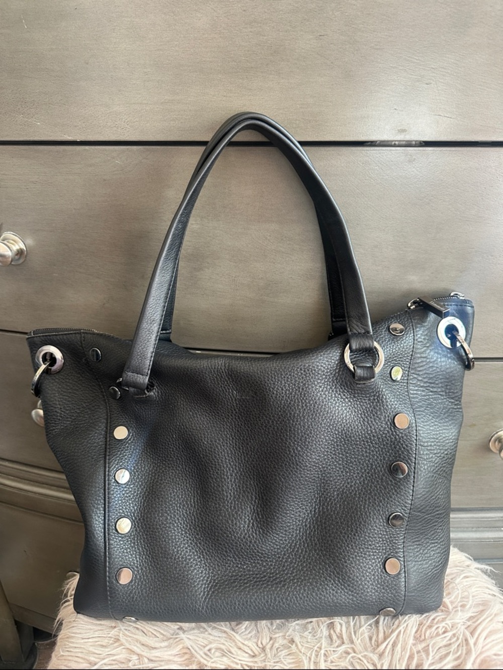 Hammitt Black Pebbled Leather Stud Tote